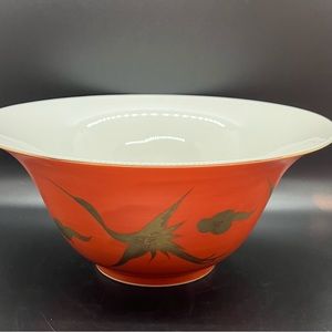Gumps Vintage Japanese Orange and Gold Crane Bowl